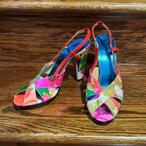 EUC Balenciaga Multi Color Satin Heels 40